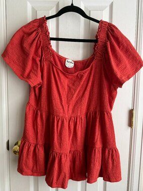 ARULA red orange short-sleeve babydoll top square neck size A